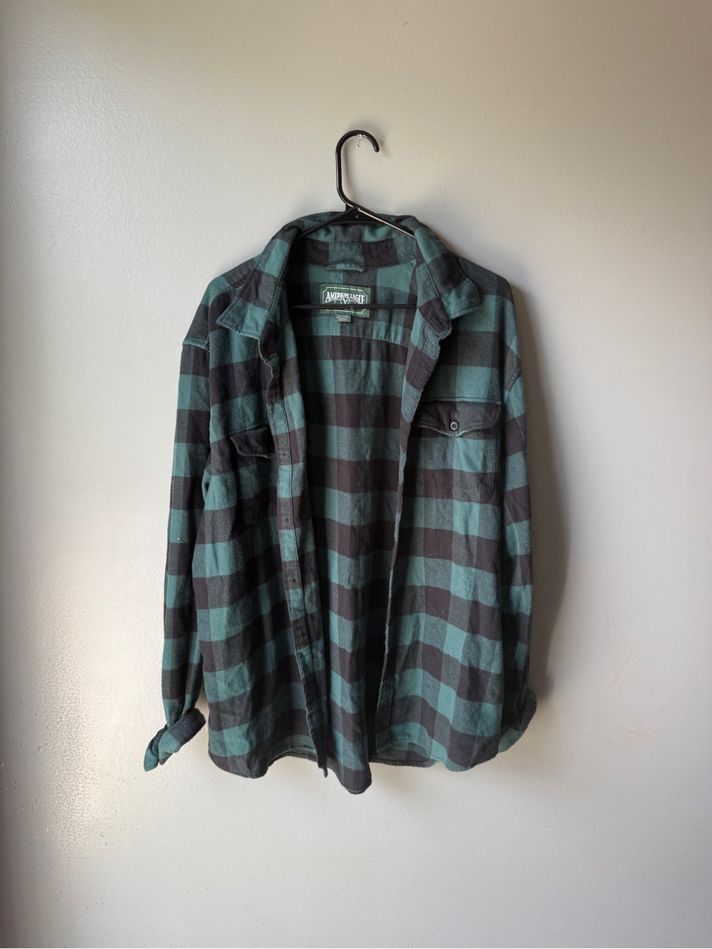 Y2K American Eagle Men’s XXL Plaid Flannel Shirt Green Black Buffalo Check